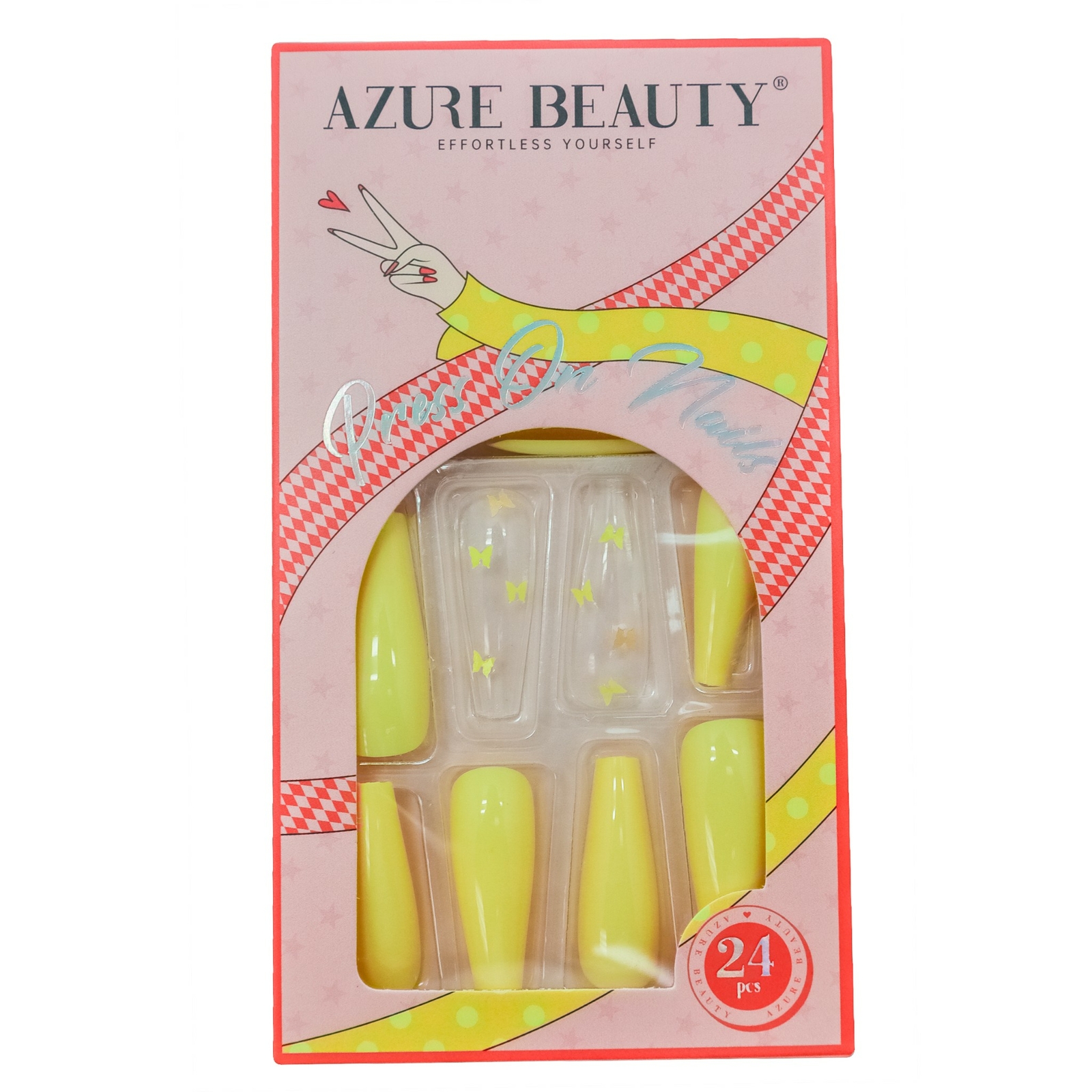 3 Pack x 24 ABS Press On Nails Pink Yellow Blue w/ Designer Butterflies 9 Sizes