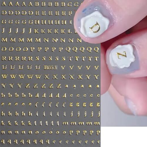 8 Sheets Letter Nail Stickers Nail Decals 3D Self-Adhesive Laser Gold Silver