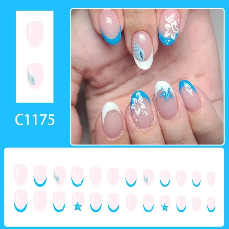 Elegant Ombres Floral Glitters Fake Nail Plastic Material Quick Application For