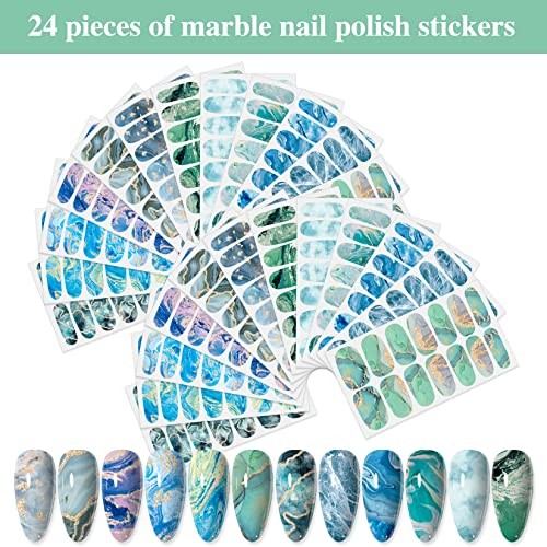 24 Sheets 336 Pcs Marble Nail Stickers Full Nail Wraps for Style3 Marble 2