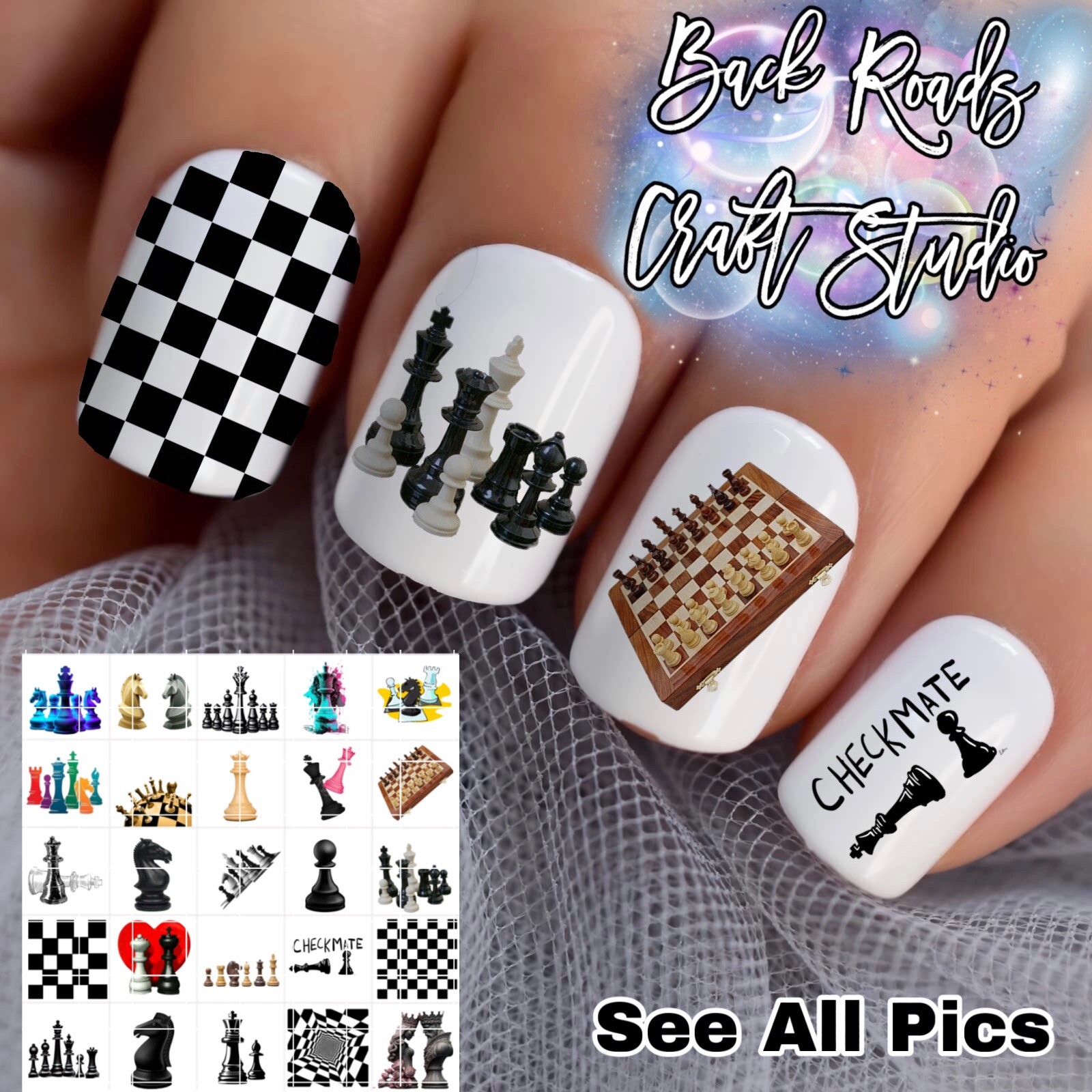 Chess Game Waterslide Nail Art Decals Set Of 50 Instructions Bonus