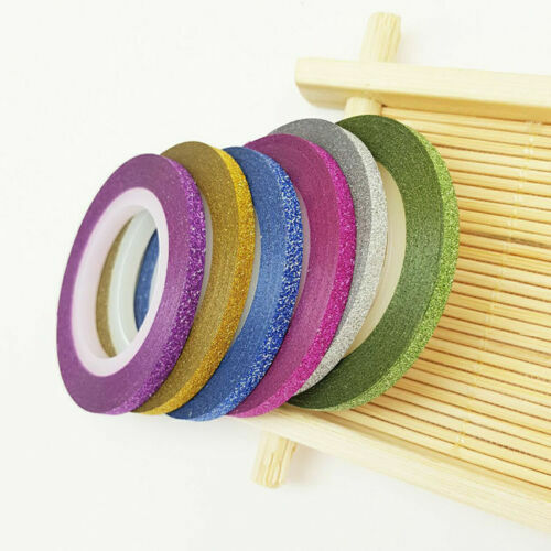 6Pcs Glitter Nail Art Multi Color Striping Tape Line Tips Stickers DIY UV 2mm UK