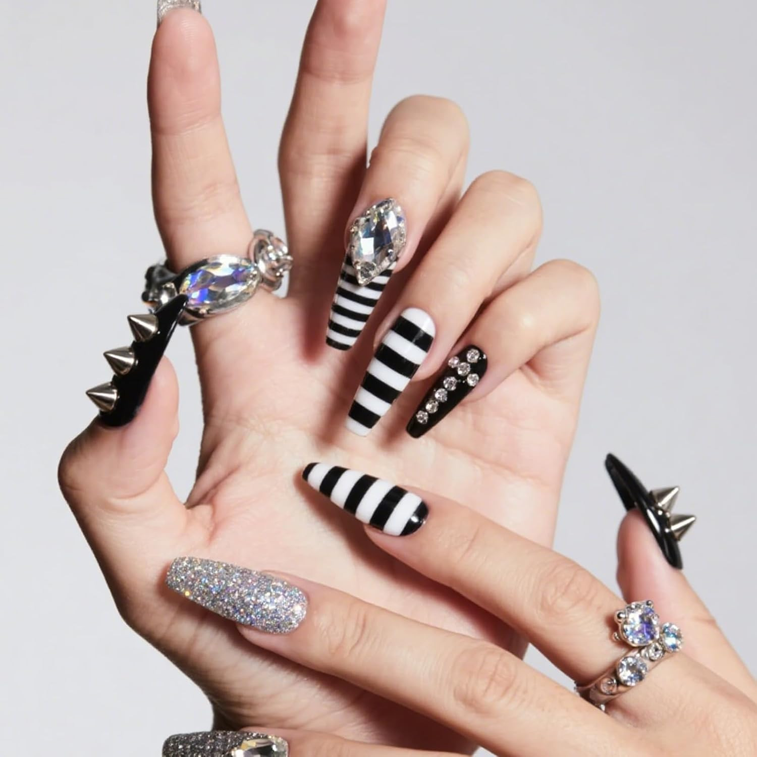 3D Mini Metal Punk Nail Art Studs 6 Grids Mixed Sizes Punk Rivet Nails Charm for
