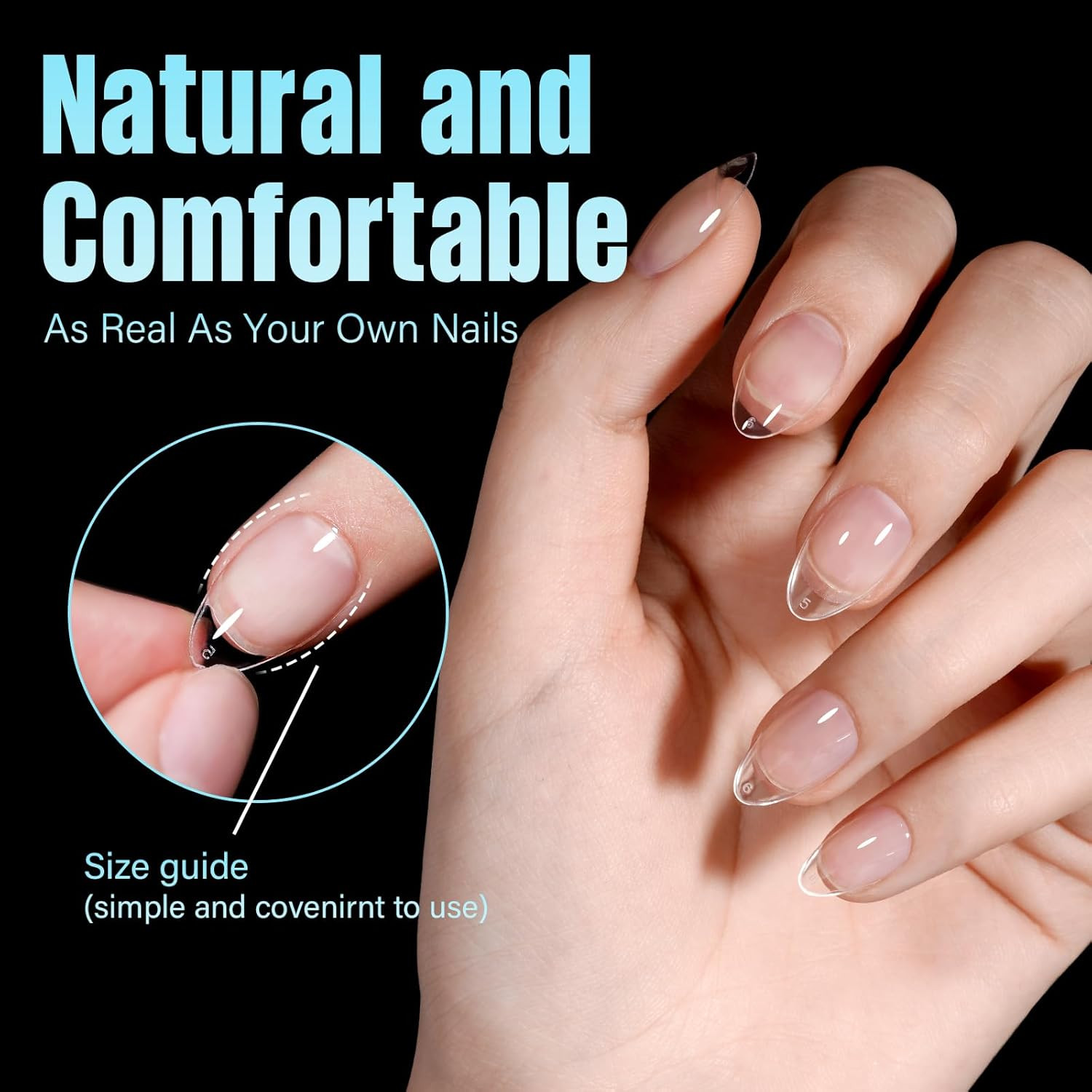 Short Almond Nail Tips Pre-Shaped Acrylic Nail Clear Press on Nails | 240Pcs Hal