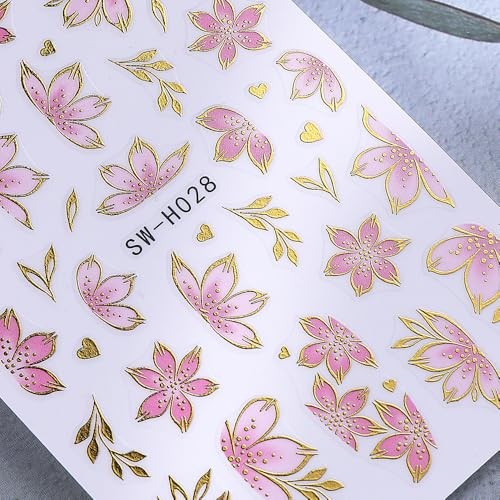 Flower Nail Art Stickers Decals 3D Pink Flower Nail Stickers Self style6