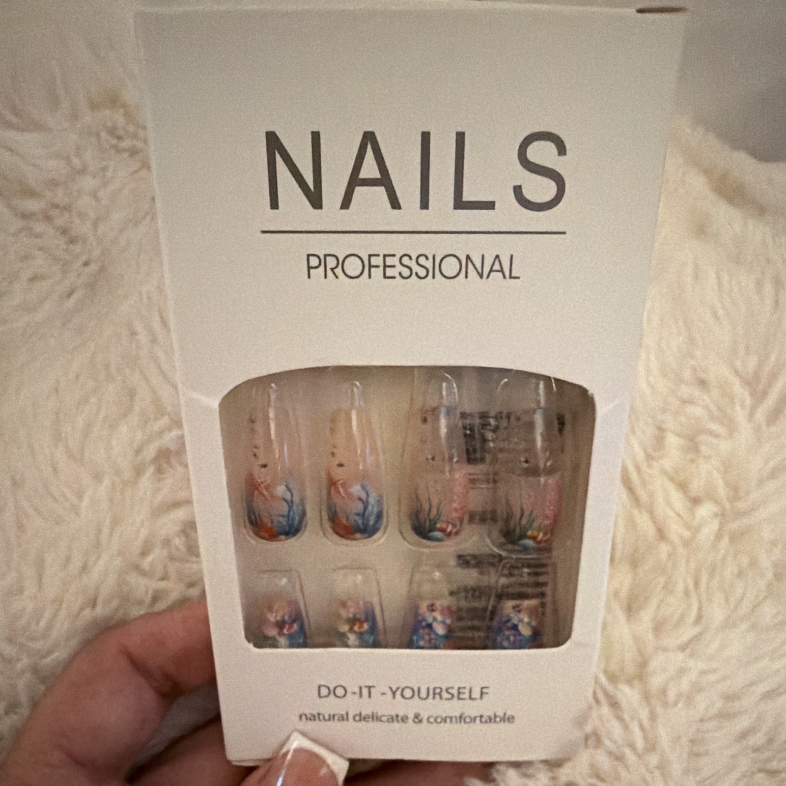 Nailene Press-On Nails Ocean Theme Square Short Shiny Multicolor Toe/Finger