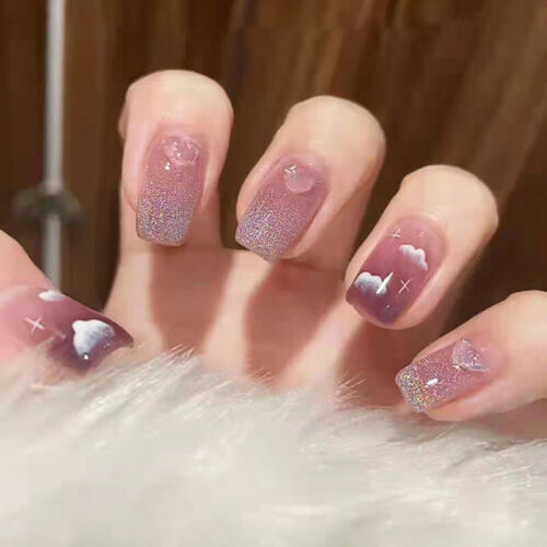 24pcs/set Short Fake Nails for Women Girls Press on False Nail Art Reusable