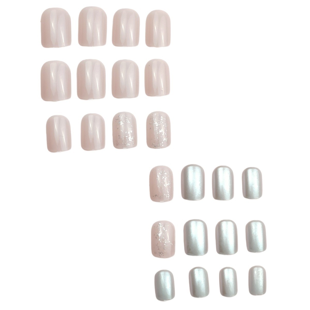 Square Nude Pink | White Glitter & Vertical Stripe Elegant False Nails