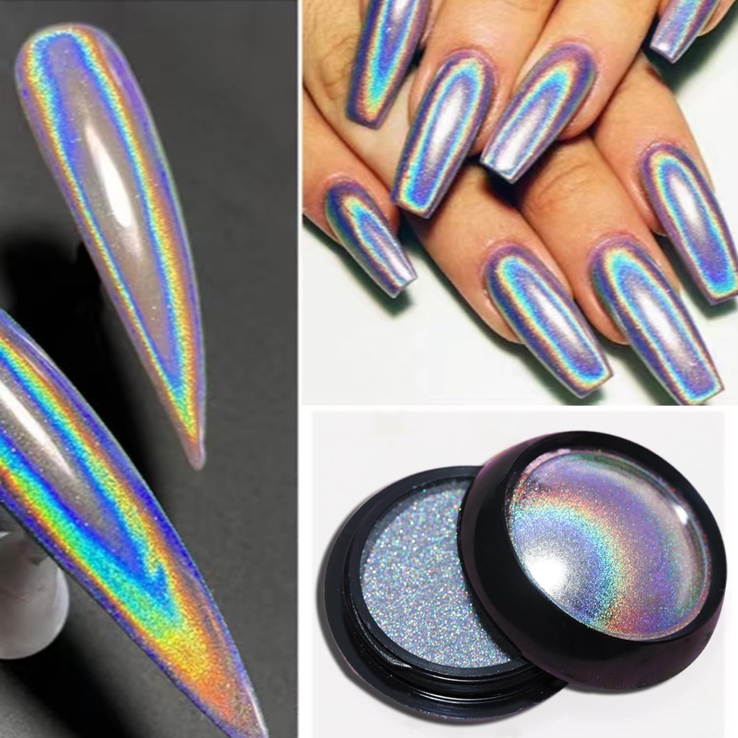 Laser Mirror Nail Powders Holographic Chrome Nail Powder Effect Metallic Dust…