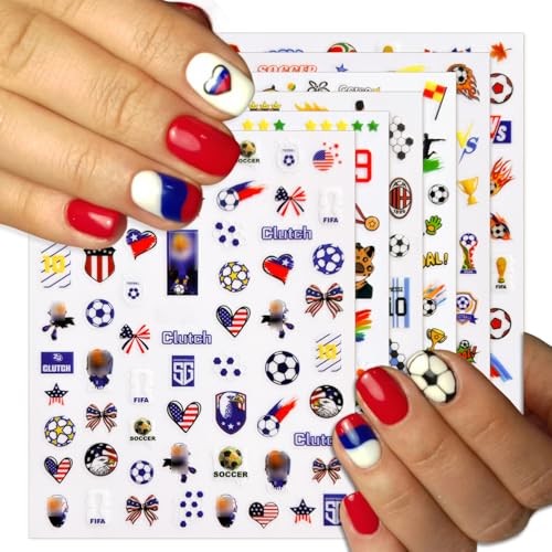 6 Sheet 2026 Cup Nail Art Stickers Soccer Nail Art Stickers 3D Self Styl 1