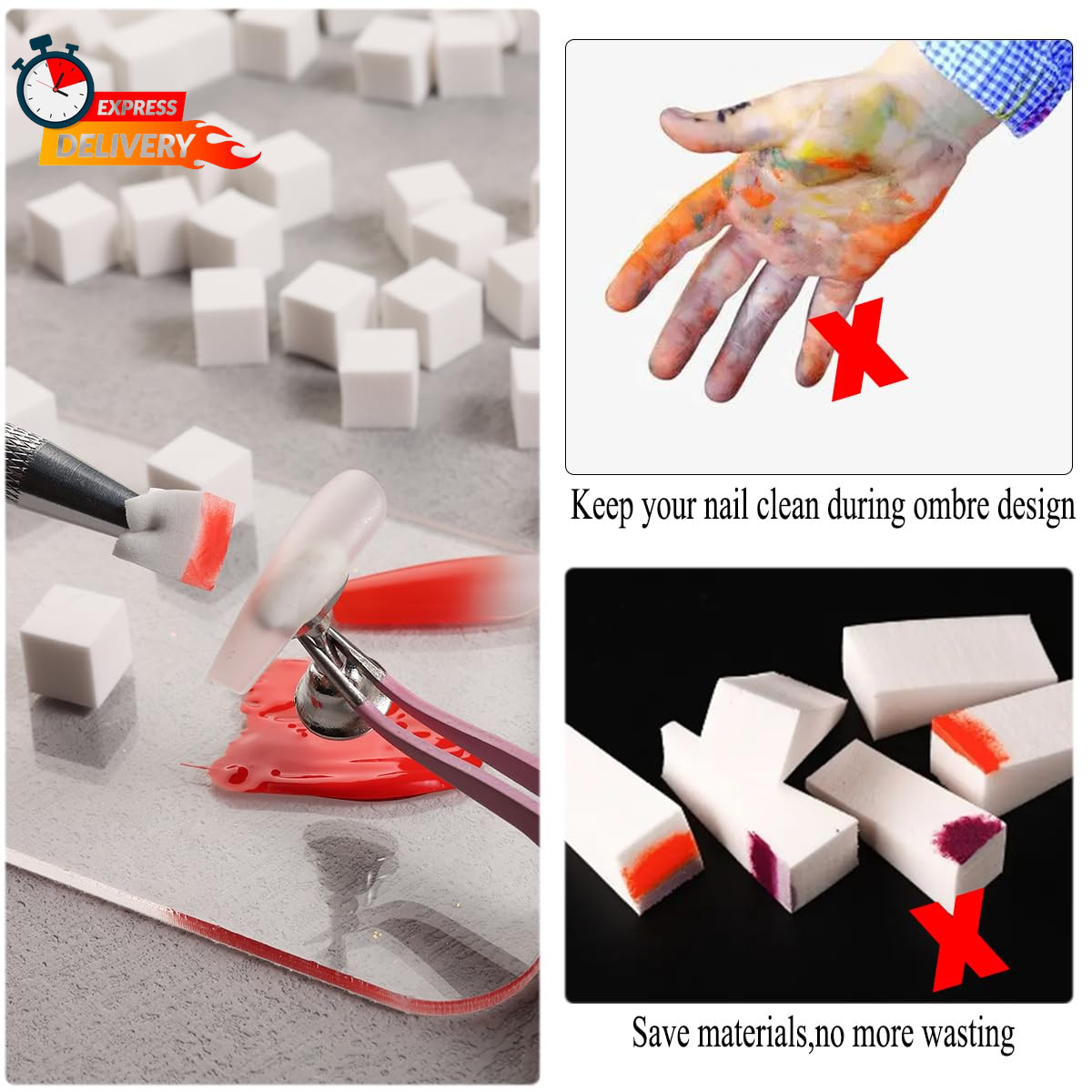 100Pcs Soft Nail Sponges for Ombre, Nail Art Sponges With Grabbing Pen, Aura Nai