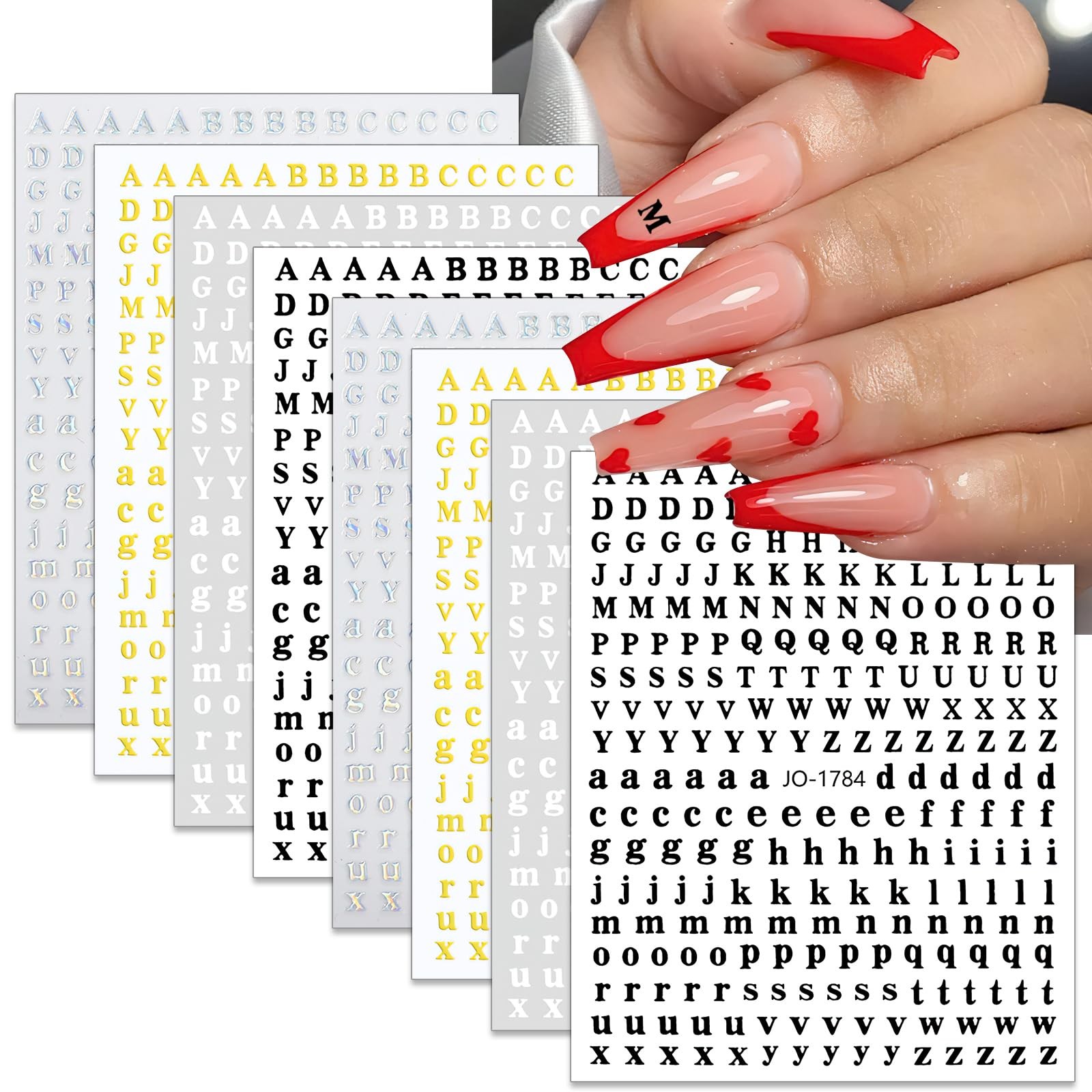 Letters Nail Art Stickers English Alphabet Nail Decals 3D Self-Adhesive Black…