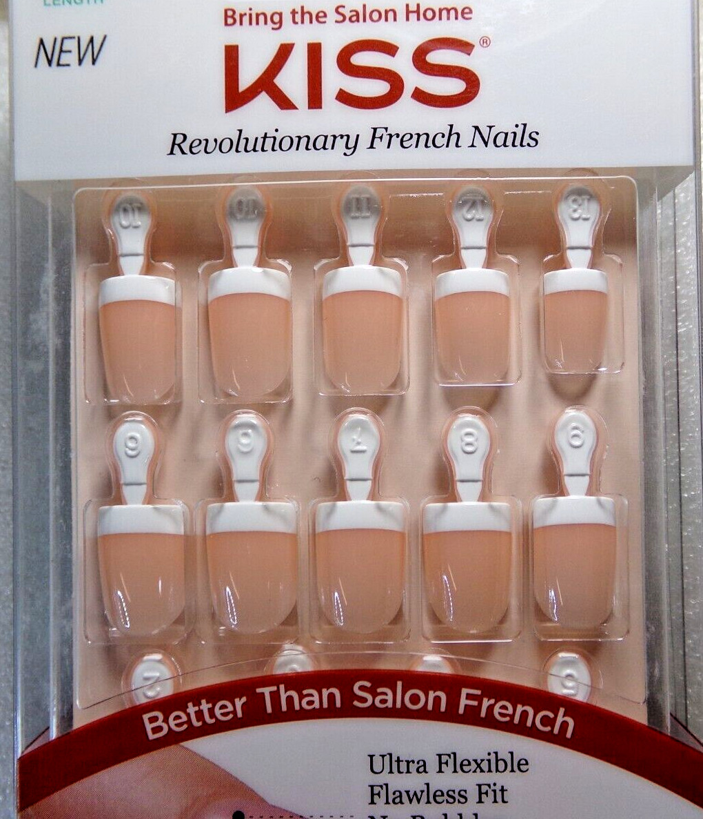 Kiss Revolutionary White French, Glue On Nail Real Short KSA04 RARE—N37