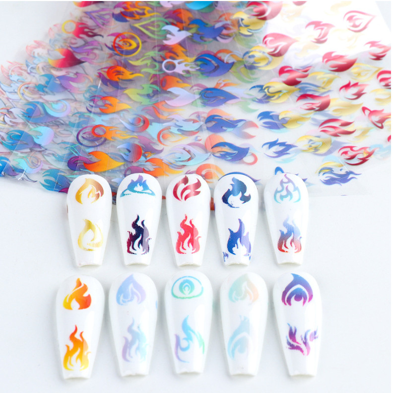 10Pcs Gradient Nails Art Foil Fire Nail Transfer Stickers Foils Decoration NS47