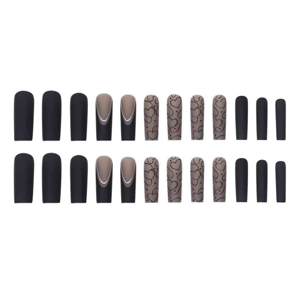 Black Press on Nails Long, LOVE Design Extra Long Clear Fake Square Black Nails