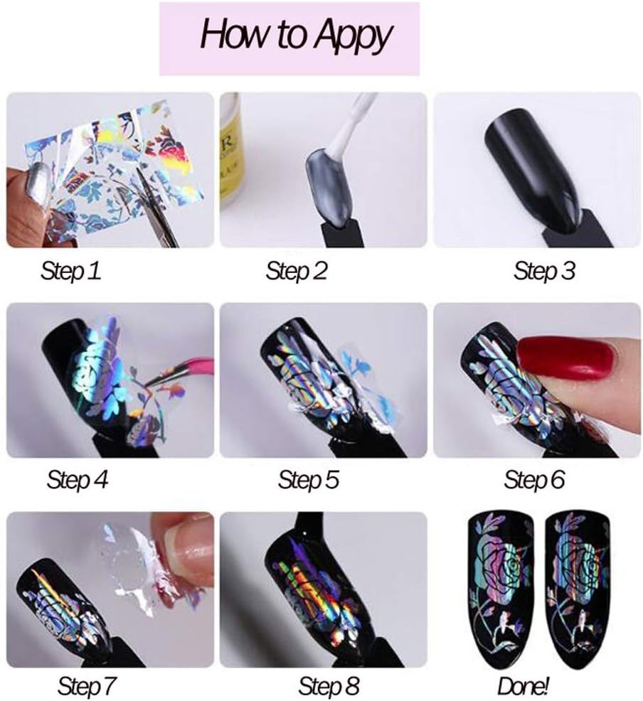 Silver Holographic Nail Foil Stickers 30 Designs 3 Pack Nail Art Transfer Tape