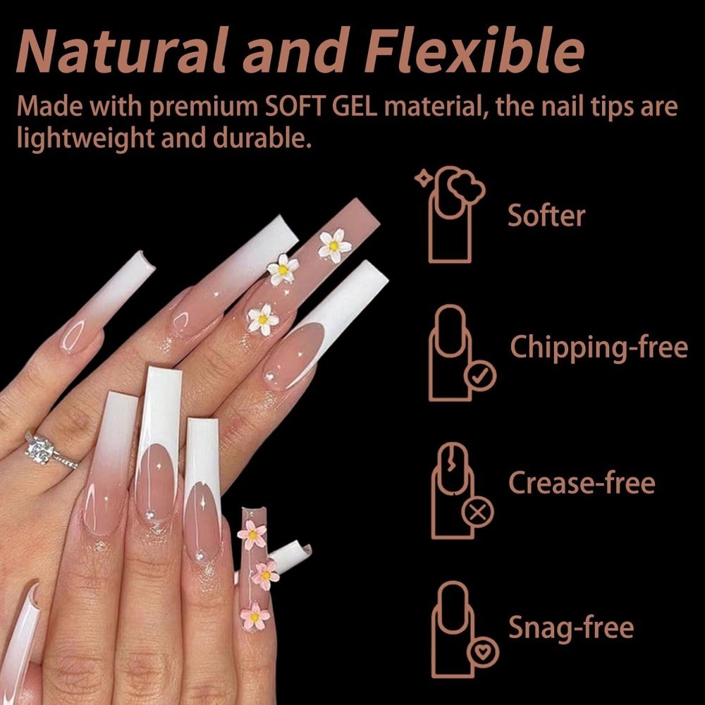 Long Square Soft Gel Nail Tips 240Pcs Full Cover Pre-Etched 3XL Clear Acrylic