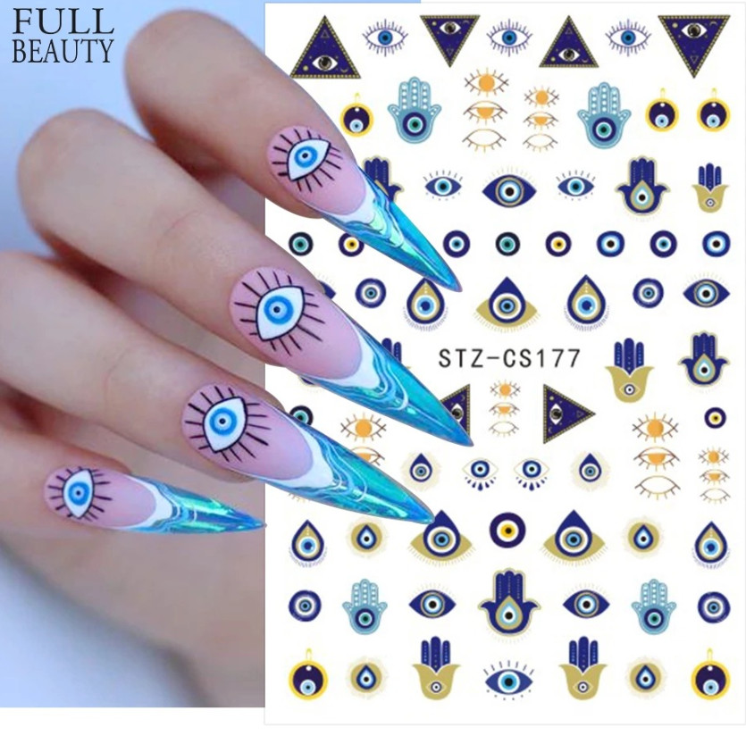3D Nail Art Stickers Decals French Transfers Wavy Swirls Evil Eye Crackle NS39