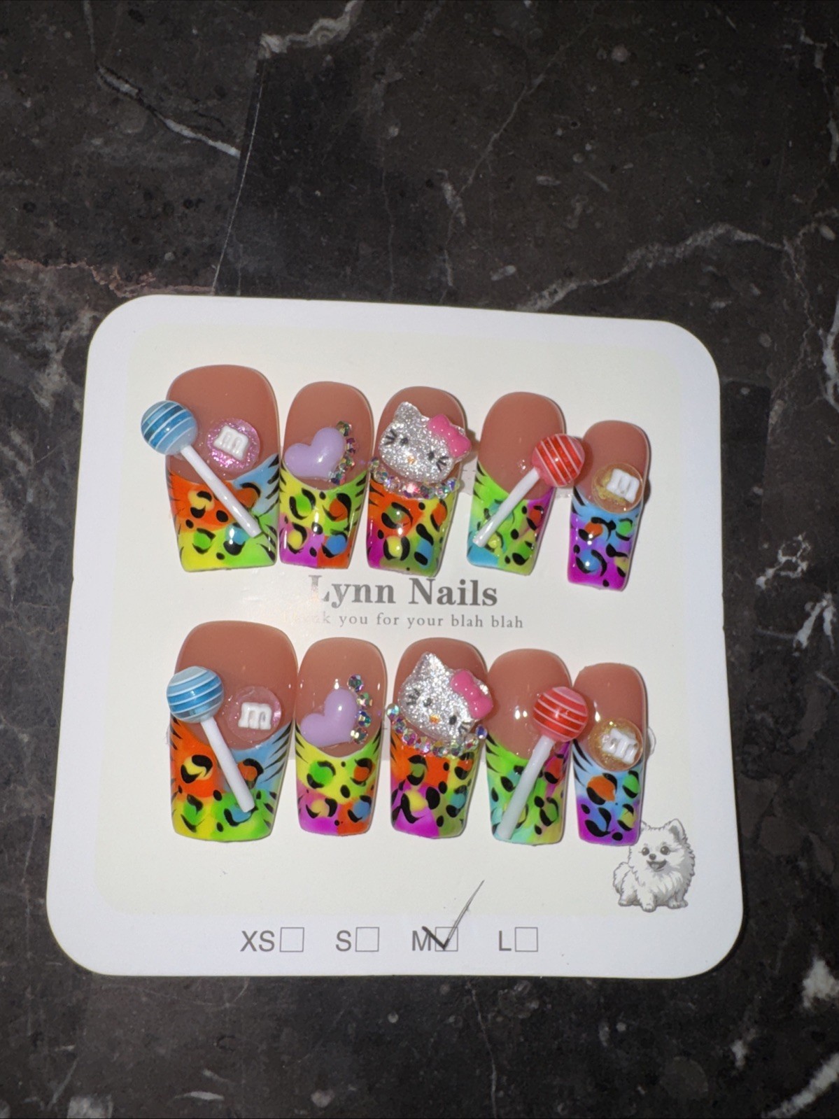 Hello Kitty Inspired Press On Nails Medium Square Glam Rhinestone Reusable Kit