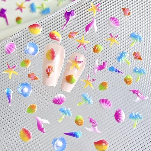 150PCS Summer Beach Nail Charms 3D Ocean Theme Nail Rhinestone Shell Starfish