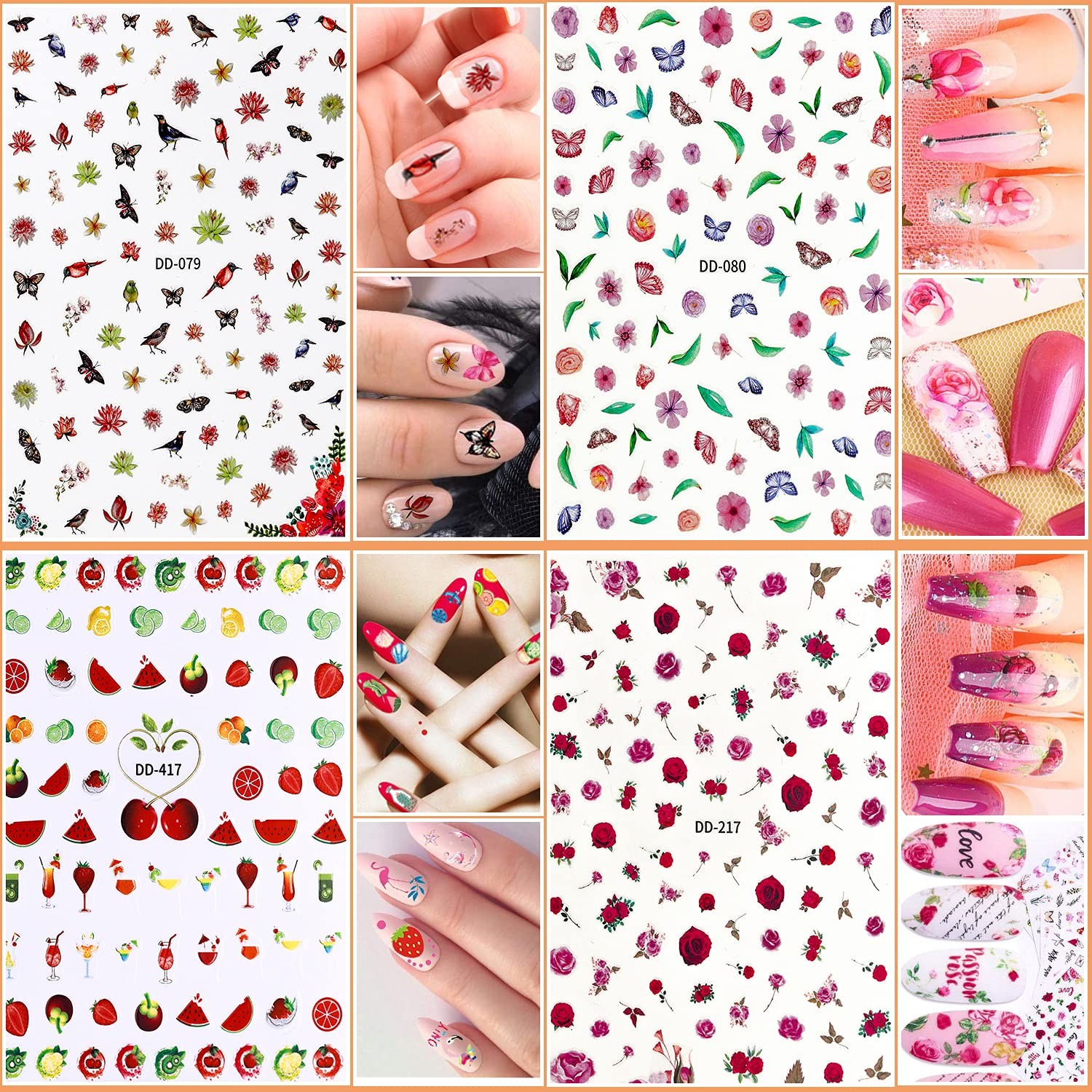 JOYJULY Nail Art Brushes Kit with Rhinestones Stickers Glitters Multi