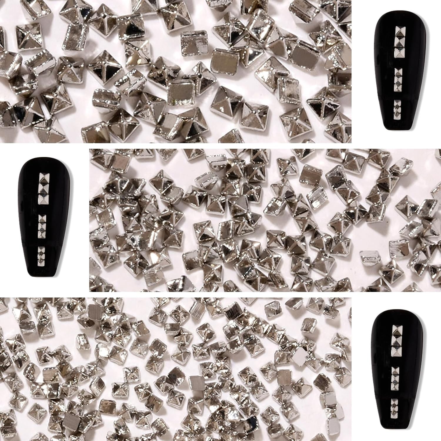 Reusable Silver Pyramid Nail Studs 600 Count for Creative Nail Art Projects
