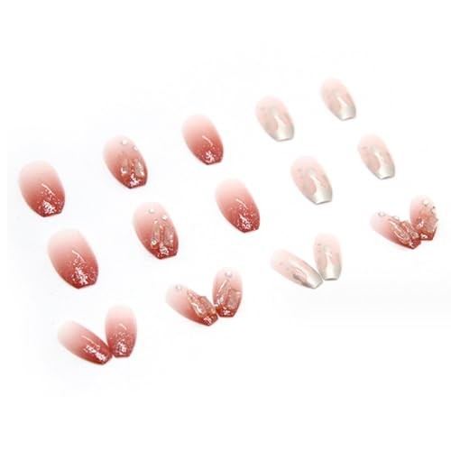Hkanlre Rhinestone Coffin Medium Fake Nails Tips 24PCS Bling Press-On Nails for