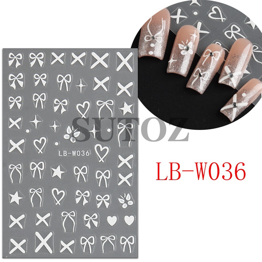 4Sheets Heart Bows Nail Art Stickers 3D Self-Adhesive Decals Bow Tie French NH28