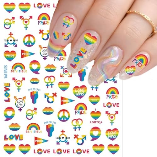 4 Sheets LGBTQ+ Pride Nail Art Stickers for Women Men Rainbow Nail Art Decals