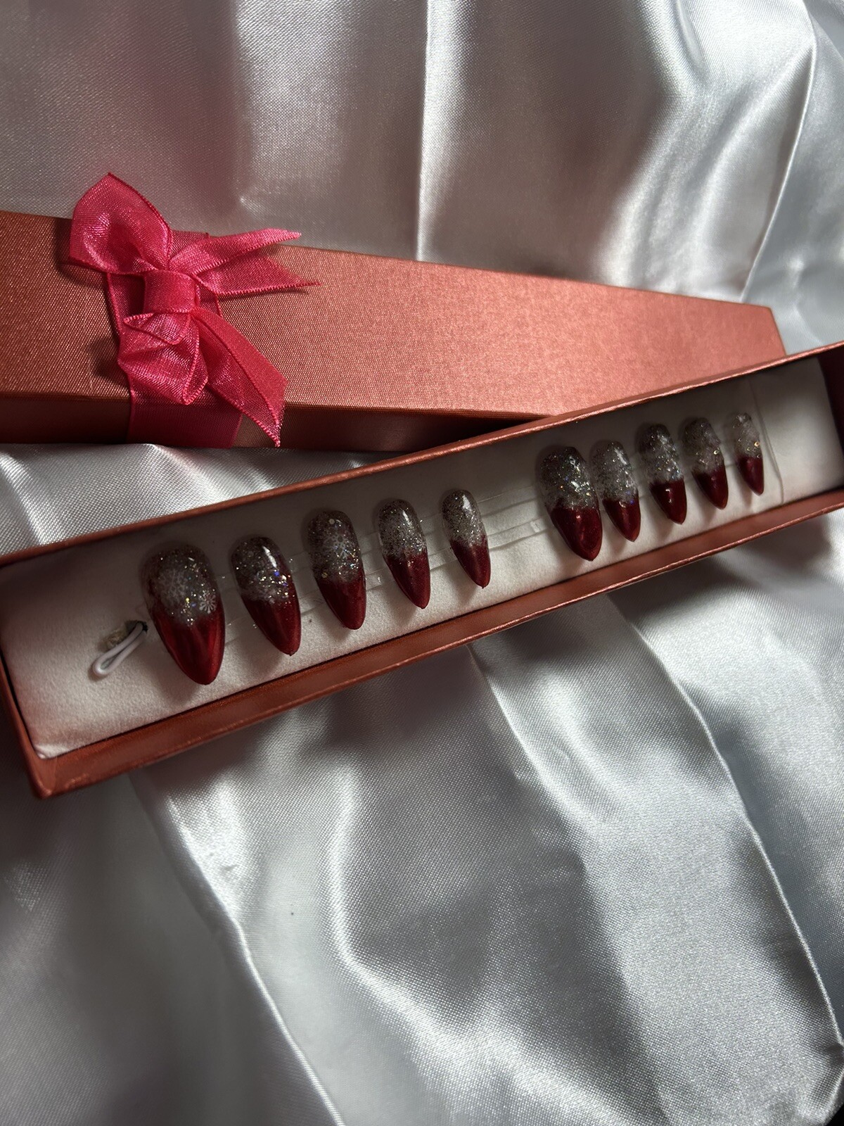 Z NAILZ! Handmade M Almond Red Metallic/Glitter Press On Nails