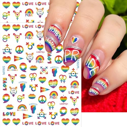 4 Sheets LGBTQ+ Pride Nail Art Stickers for Women Men Rainbow Nail Art Decals