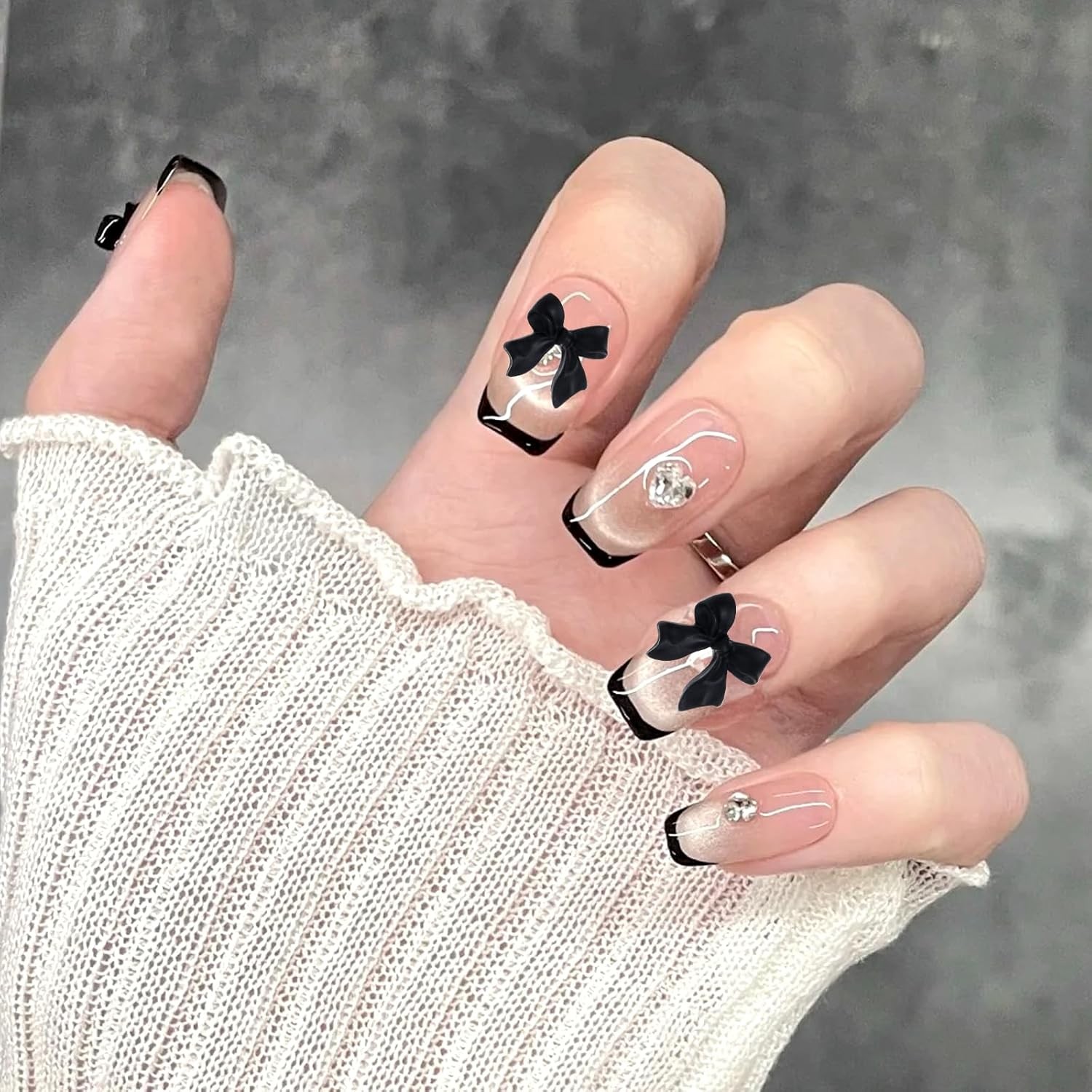 50pcs 3D Bow Nail Charms Black Resin Rhinestone Nail Art DIY Decorations