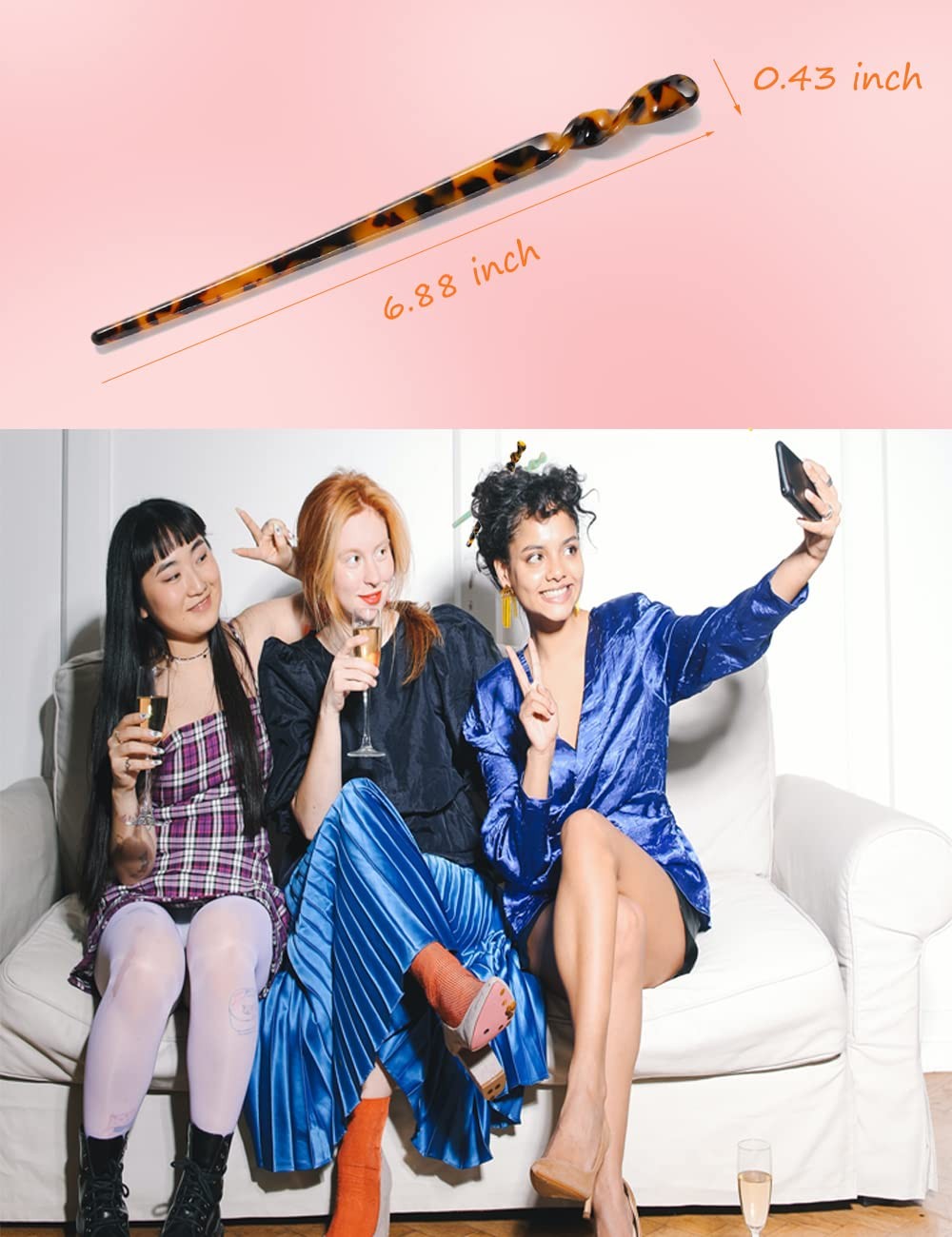 12 Pieces Acetate Hair Sticks Tortoise Shell Hairpin Leopard brown