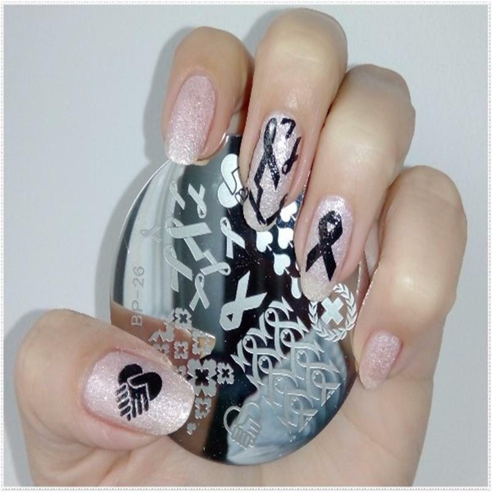 BP26 Crossover Ribbon Design Nail Art Template Image Plate Stamper Scraper Kit