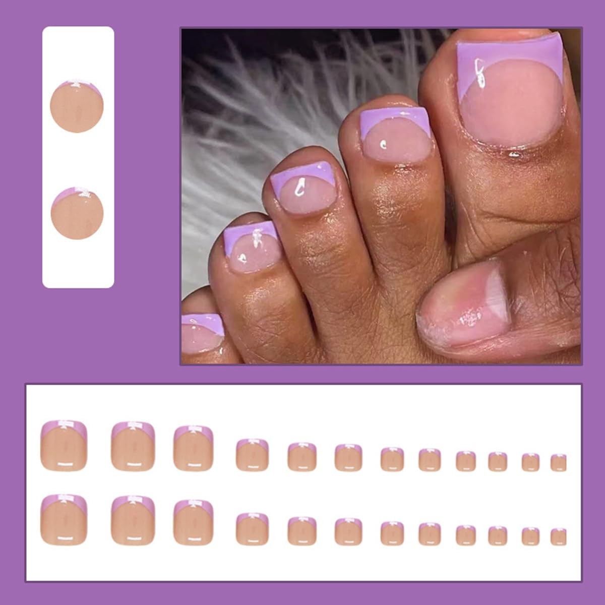 French Tip Press on Toenails Nude Fake Toenails Short Square Toe Nails Press …