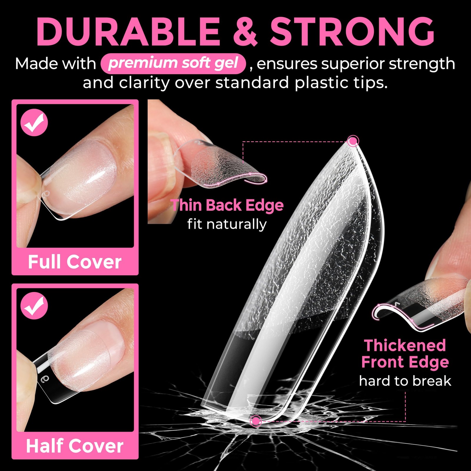 UNA GELLA Short Square Gel Nail Tips 216Pcs Short Square Press on Nails Pre-Shap