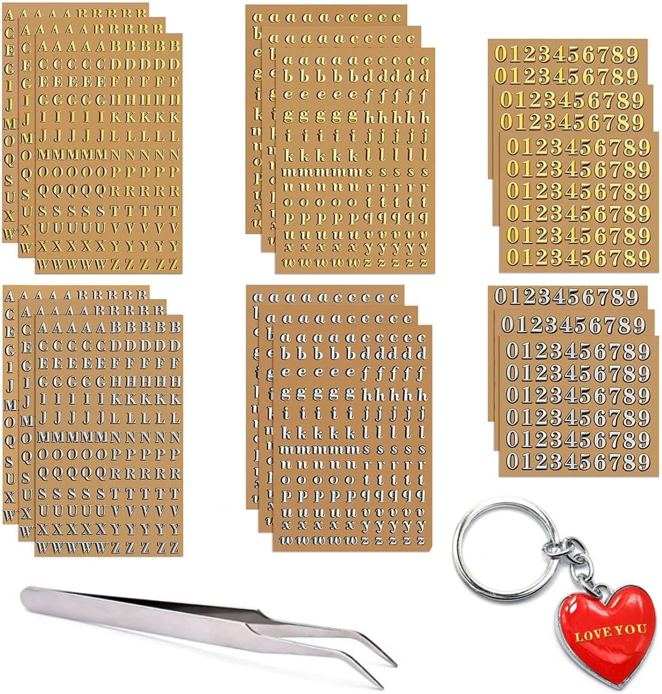 18 Sheets Mini Gold/Silver Letter Stickers for Nail Art, Epoxy Resin Crafts, Gli