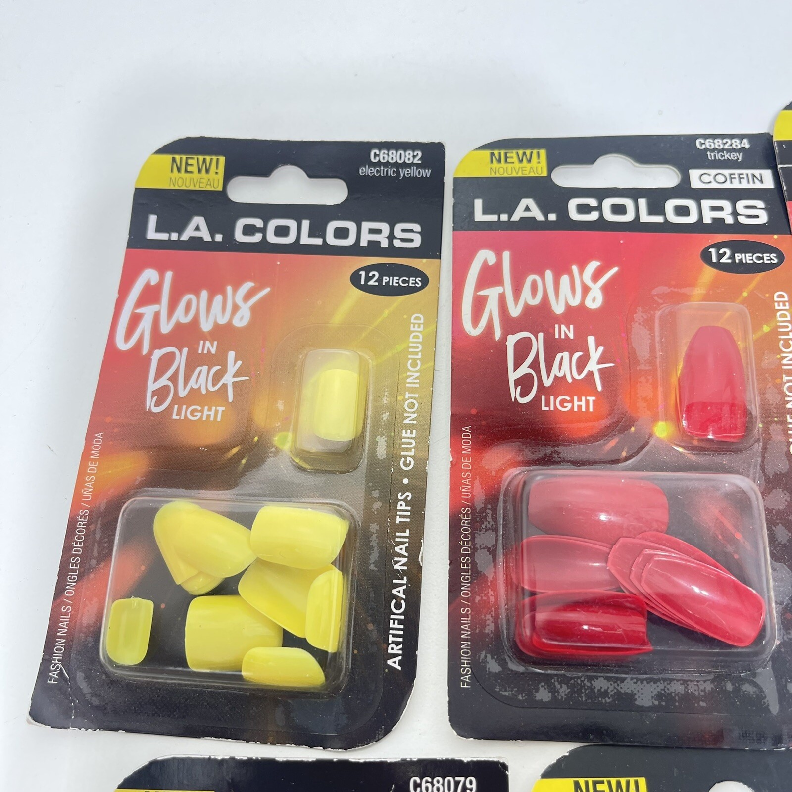 6 New L.A. COLORS Glows In Black Light Artificial Fake Nails