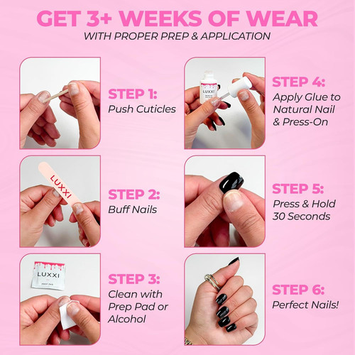 LUXXI Super Strong Brush On Nail Glue for Press Nails | Best Pink Gel