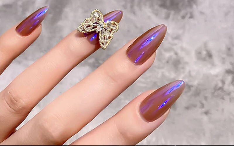 Blue Aurora Chrome Iridescent Nail Powder Shimmer Ultraviolet Mirror Glimmer
