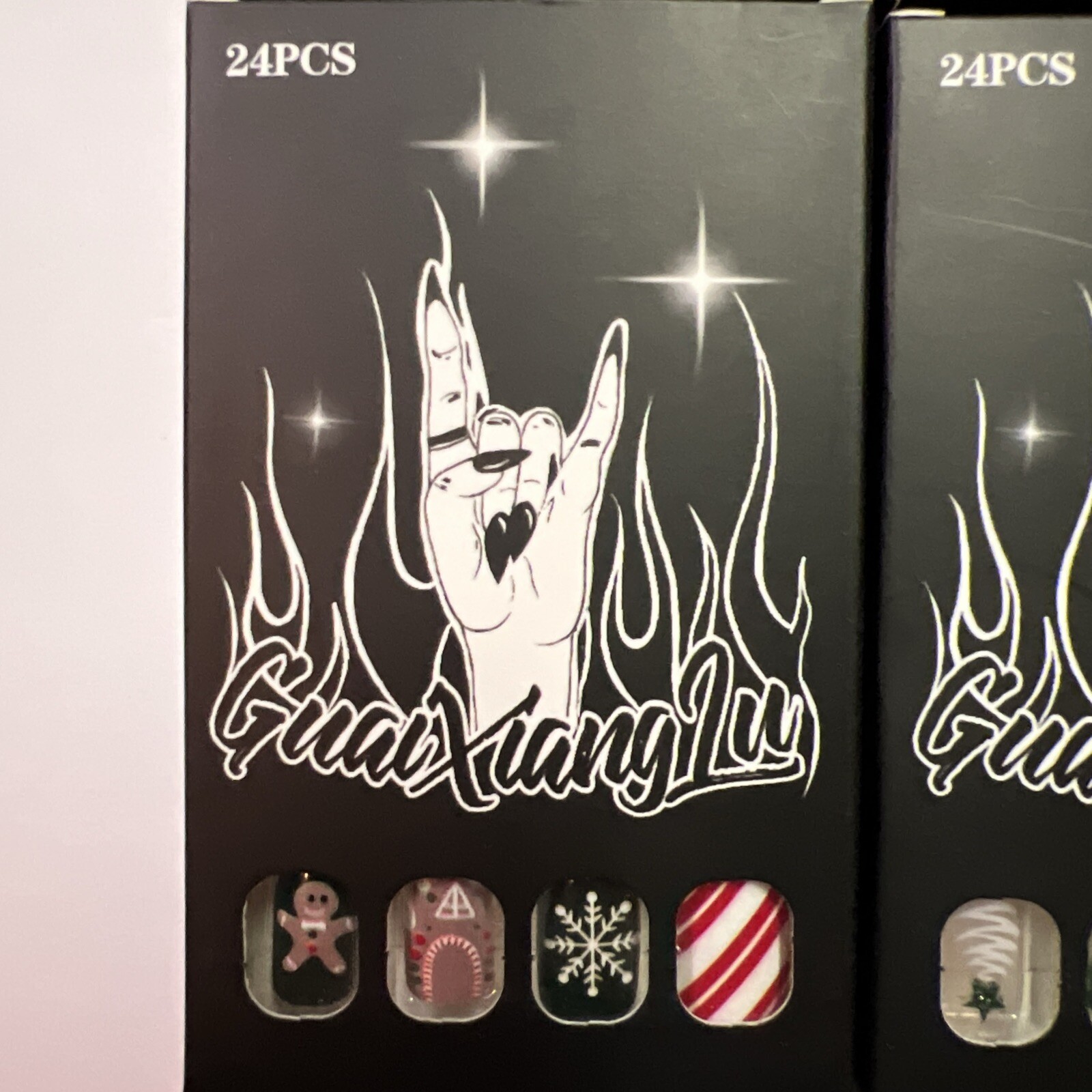 Christmas Set x4 96 Pcs Short Square Press On Nails French Manicure Design NEW