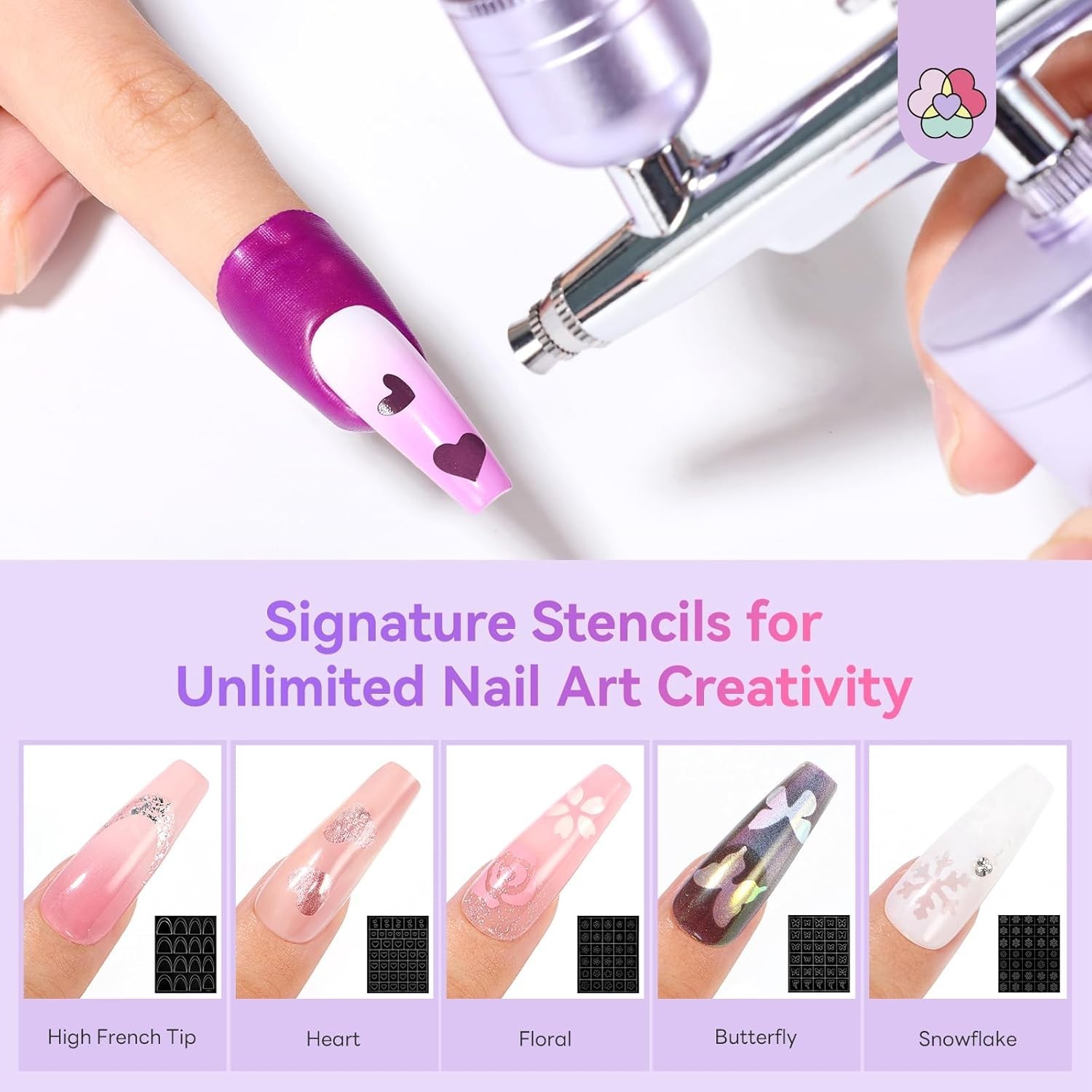 Instant Nail Art Kit with Airbrush & Stencils