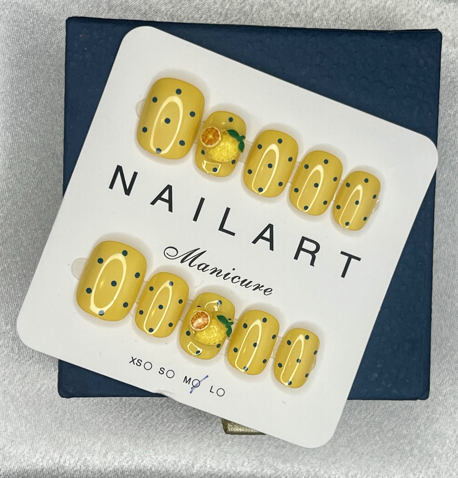 Nailart Press-On Nails Yellow Green 3D Fruit Square Short size M