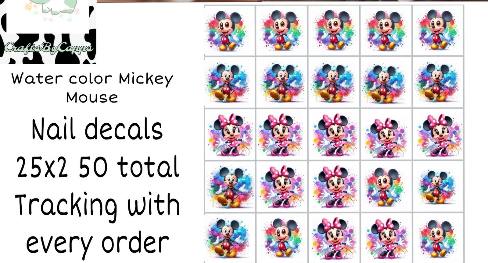 WC Mickey Mouse Waterslide Decals Finger Nail, Instructions + (set of 50) + KC