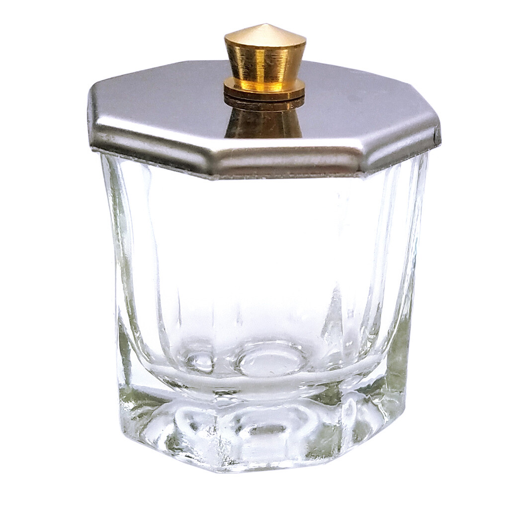Octagon Shaped Glass Dappen Dish With Metal Lid