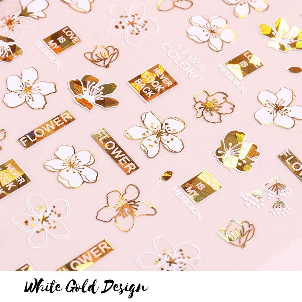 6Pcs Abstract Face Design White Gold 3D Laser Holographic Nail Stickers NS18