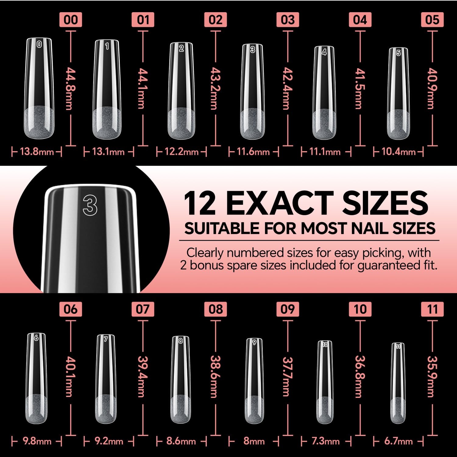 504 PCS Nail Tips Square: XXL No Curve Extra Long Tips with , 12 Sizes Clear …