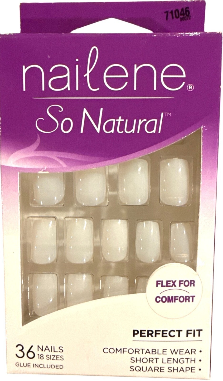 NAILENE Press-On 36 Nails Short SQUARE SO NATURAL Glossy FLEX FOR COMFORT W/Glue