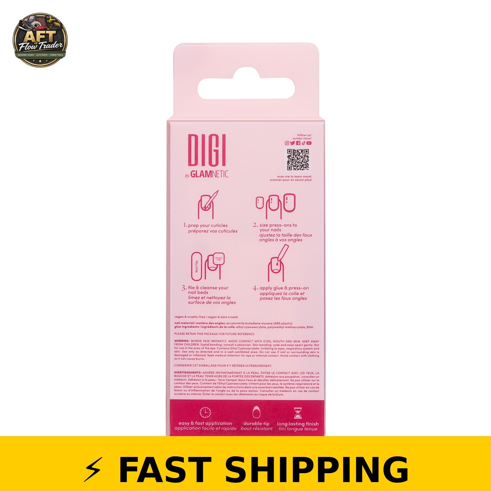 DIGI Glamnetic Short Oval Press-on Nails – Timeless French, 24 Pieces