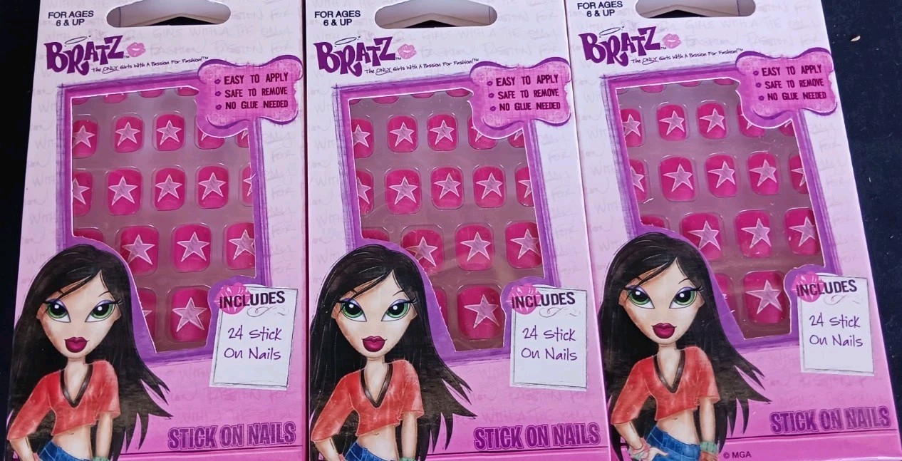 3 Bratz press On Nails – Pink Star, 3-boxes 41008,72 stick on nails total,sealed